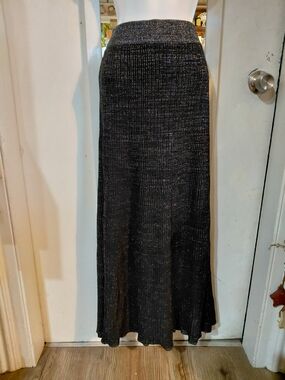 Free People Black Metallic Maxi Skirt with Subtle Shimmer